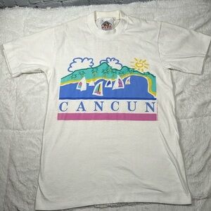 Vintage Souvenir Bye Bye Cancun tee Small Single Stitch 1989 80s 90s geometric
